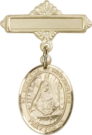 14kt Gold Polished Badge Pin St. Edburga of Winchester Baby Badge - Engravable