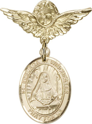 14kt Gold Small Angel w/Wings St. Edburga of Winchester Baby Badge - Engravable