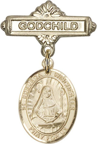 14kt Gold Godchild St. Edburga of Winchester Baby Badge - Engravable