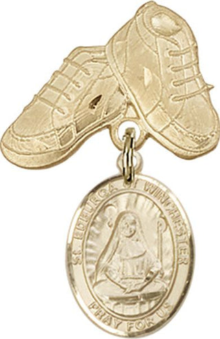 14kt Gold Baby Boots St. Edburga of Winchester Baby Badge - Engravable