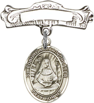 Sterling Silver Badge Pin St. Edburga of Winchester Baby Badge - Engravable