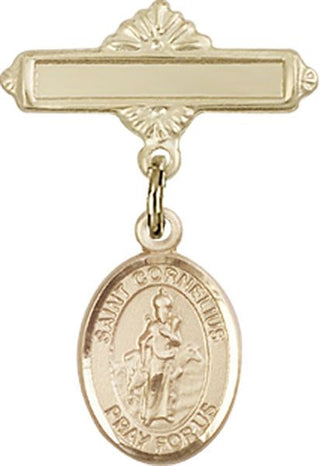 14kt Gold Filled Polished Badge Pin St. Cornelius Baby Badge - Engravable