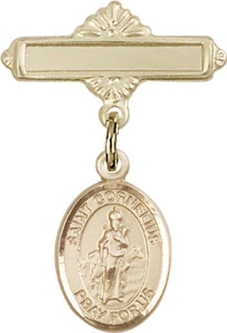 14kt Gold Polished Badge Pin St. Cornelius Baby Badge - Engravable