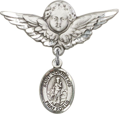 Sterling Silver Large Angel w/Wings St. Cornelius Baby Badge - Engravable