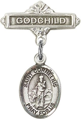 Sterling Silver Godchild St. Cornelius Baby Badge - Engravable