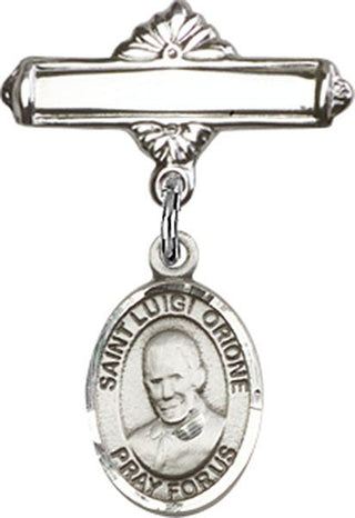 Sterling Silver Polished Badge Pin St. Luigi Orione Baby Badge - Engravable