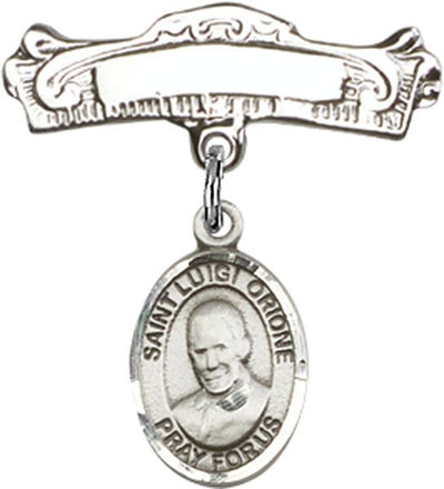Sterling Silver Badge Pin St. Luigi Orione Baby Badge - Engravable