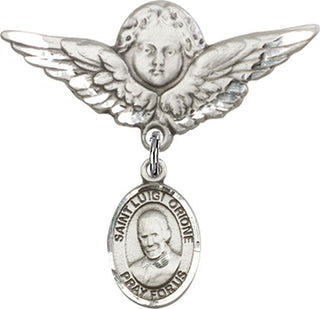 Sterling Silver Large Angel w/Wings St. Luigi Orione Baby Badge - Engravable
