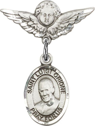 Sterling Silver Small Angel w/Wings St. Luigi Orione Baby Badge - Engravable