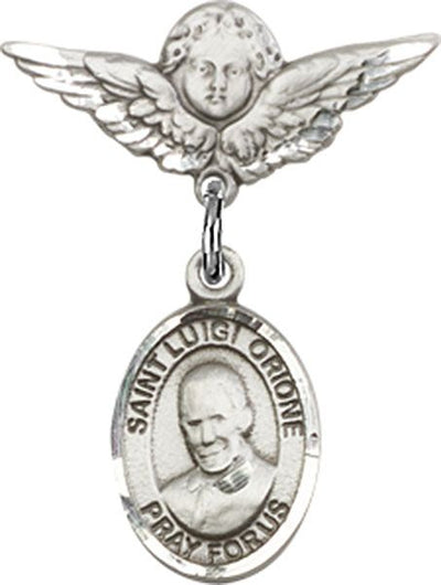 Sterling Silver Small Angel w/Wings St. Luigi Orione Baby Badge - Engravable