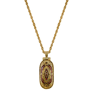 14K Gold-Dipped Red Enamel Swing Open Pendant Enclosed Crucifix Necklace