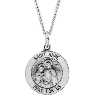 Sterling Silver 15 mm Saint Anne Medal 18" Necklace
