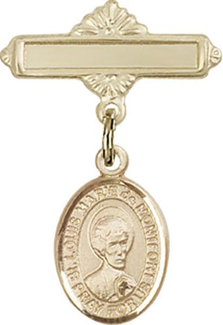 14kt Gold Filled Polished Badge Pin St. Louis Marie de Montfort Baby Badge - Engravable