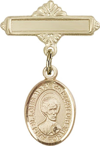 14kt Gold Polished Badge Pin St. Louis Marie de Montfort Baby Badge - Engravable