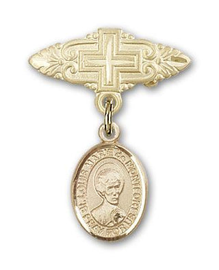 14kt Gold Badge Pin With Cross St. Louis Marie de Montfort Baby Badge - Engravable