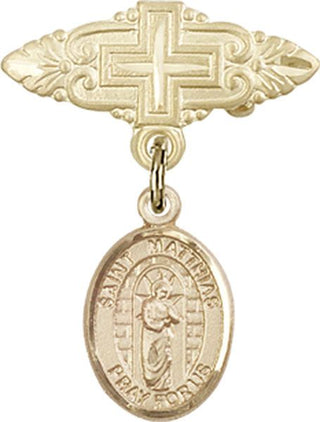 14kt Gold Filled Badge Pin With Cross St. Matthias the Apostle Baby Badge - Engravable