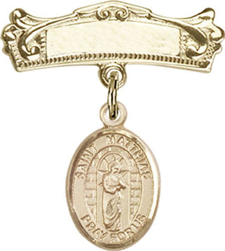 14kt Gold Badge Pin St. Matthias the Apostle Baby Badge - Engravable