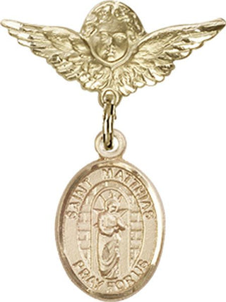 14kt Gold Small Angel w/Wings St. Matthias the Apostle Baby Badge - Engravable