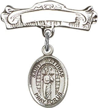 Sterling Silver Badge Pin St. Matthias the Apostle Baby Badge - Engravable