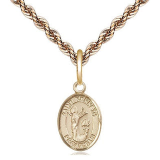 14kt Gold Saint Kenneth Medal Engraved Catholic Saint Jewelry