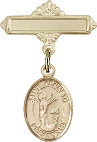 14kt Gold Polished Badge Pin St. Kenneth Baby Badge - Engravable