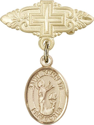 14kt Gold Badge Pin With Cross St. Kenneth Baby Badge - Engravable