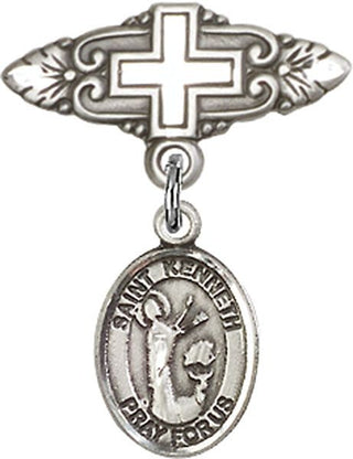 Sterling Silver Badge Pin With Cross St. Kenneth Baby Badge - Engravable