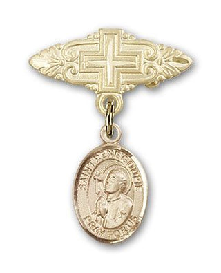 14kt Gold Filled Badge Pin With Cross St. Rene Goupil Baby Badge - Engravable