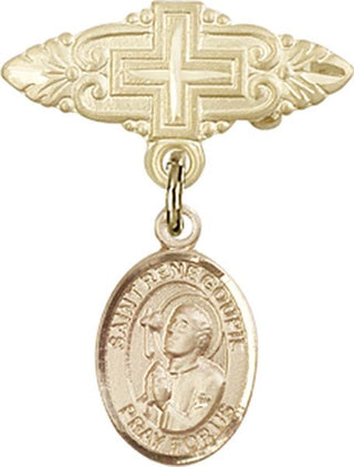 14kt Gold Badge Pin With Cross St. Rene Goupil Baby Badge - Engravable