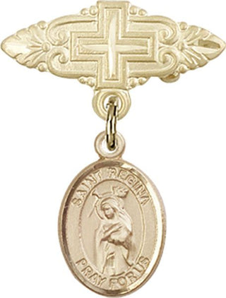 14kt Gold Filled Badge Pin With Cross St. Regina Baby Badge - Engravable