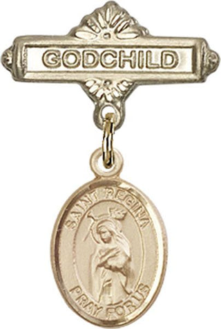 14kt Gold Filled Godchild St. Regina Baby Badge - Engravable