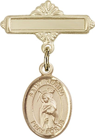 14kt Gold Polished Badge Pin St. Regina Baby Badge - Engravable