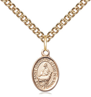 14kt Gold Saint Catherine of Sweden Medal Engraved Catholic Saint Jewelry