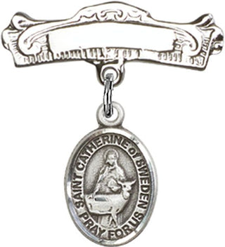 Sterling Silver Badge Pin St. Catherine of Sweden Baby Badge - Engravable