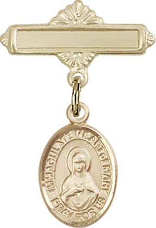14kt Gold Filled Polished Badge Pin Immaculate Heart of Mary Baby Badge - Engravable