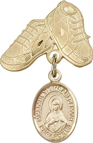 14kt Gold Baby Boots Immaculate Heart of Mary Baby Badge - Engravable