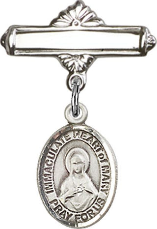 Sterling Silver Polished Badge Pin Immaculate Heart of Mary Baby Badge - Engravable