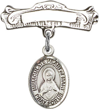 Sterling Silver Badge Pin Immaculate Heart of Mary Baby Badge - Engravable