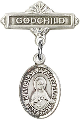 Sterling Silver Godchild Immaculate Heart of Mary Baby Badge - Engravable
