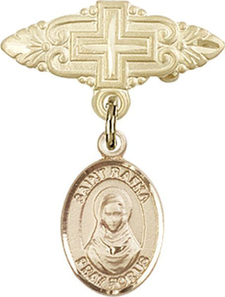 14kt Gold Badge Pin With Cross St. Rafka Baby Badge - Engravable