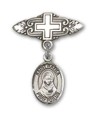 Sterling Silver Badge Pin With Cross St. Rafka Baby Badge - Engravable