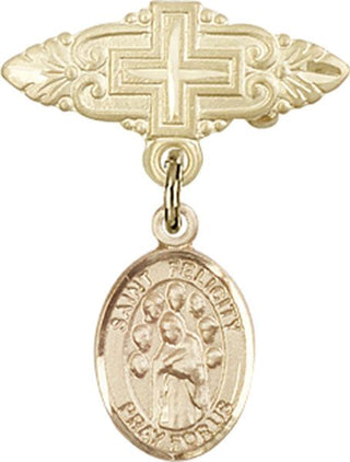 14kt Gold Filled Badge Pin With Cross St. Felicity Baby Badge - Engravable