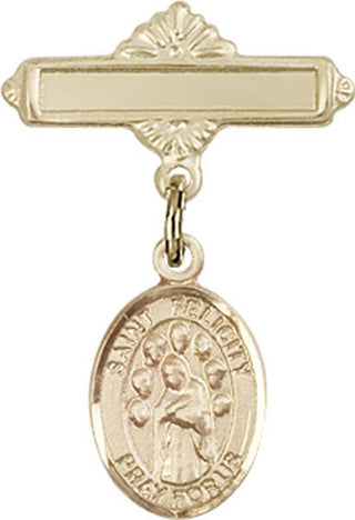 14kt Gold Polished Badge Pin St. Felicity Baby Badge - Engravable