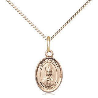 14kt Gold Saint Anselm of Canterbury Medal Engraved Catholic Saint Jewelry