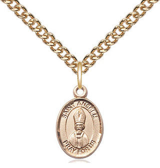 14kt Gold Saint Anselm of Canterbury Medal Engraved Catholic Saint Jewelry