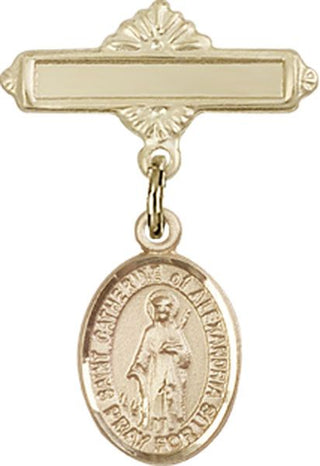 14kt Gold Filled Polished Badge Pin St. Catherine of Alexandria Baby Badge - Engravable