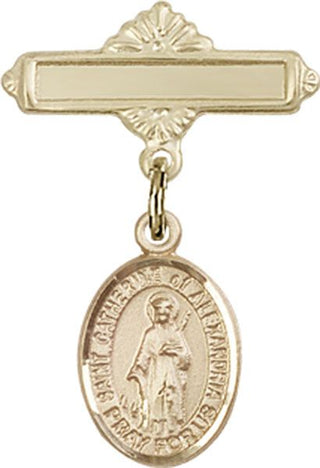 14kt Gold Polished Badge Pin St. Catherine of Alexandria Baby Badge - Engravable