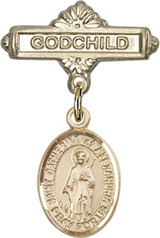 14kt Gold Godchild St. Catherine of Alexandria Baby Badge - Engravable