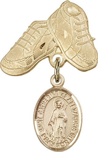 14kt Gold Baby Boots St. Catherine of Alexandria Baby Badge - Engravable