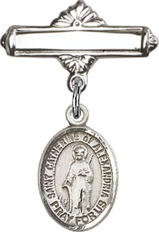 Sterling Silver Polished Badge Pin St. Catherine of Alexandria Baby Badge - Engravable